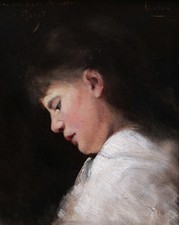 Tableau encadré portrait femme enfant jeune fille robe blanche Francis GARAT art