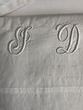 Linge Ancien DRAP MÉTIS POINT JOUR Brodé MONOGRAMME J D