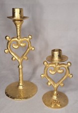 EDOUARD RAMBAUD 2 lourds BOUGEOIRS coeurs DORE 