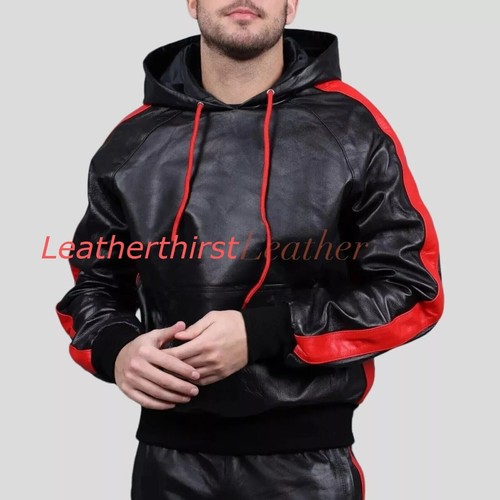 Sweat capuche cuir - en,