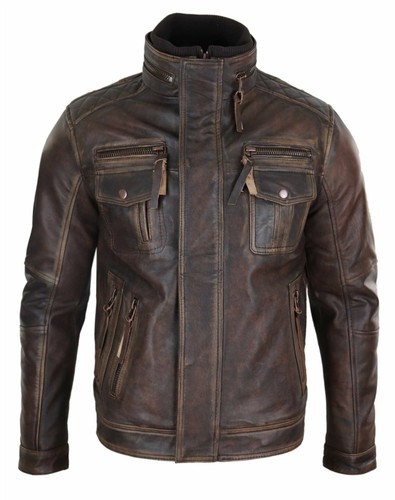 Veste cuir vieilli - , délavé