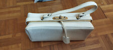 Grand sac vintage 1965/1970 forme valise avec clé en simili autruche couleur crè