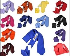 Ensemble Assorti Cravate Slim 5 Et Sac à Main Soie Couleur Unie Mouchoir M Italy