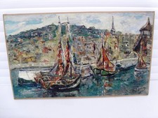 PEINTURE A L'HUILE SUR TOILE SIGNEE REGINE  LAMY - "LE PORT D'HONFLEUR" - 1950