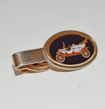 Vintage Car Collector Old Fashioned Black Reflective Tie Clip Clasp Gold Tone