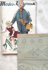 Modes et Travaux n° 644 Août 1954 revue ancienne couture + supplément Broderie