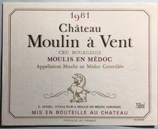 ÉTIQUETTE- CHÂTEAU MOULIN À VENT - MOULIS EN MÉDOC - CRU BOURGEOIS - 1981- #6626