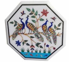 18 " Octogone Marbre Fin Table Top Handmade Maison Décor Marqueterie Inlay Art