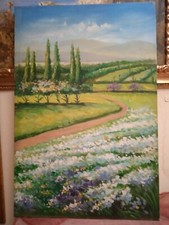 Tableau Paysage Peint À L'huile Sur Toile 60x90 CM Avec Cadre Sujet Unique