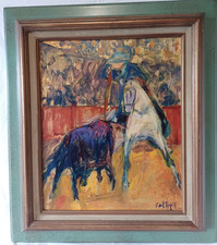 FIDEL BOFILL  1934 - 2013  BELLE HUILE SUR TOILE   SCENE DE TAUROMACHIE -CORRIDA