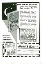 Publicité ancienne club français du livre issue de magazine 1954