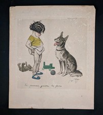 Estampe George Redon Paris 1927 Tu pourrais Garder Tes Puces!