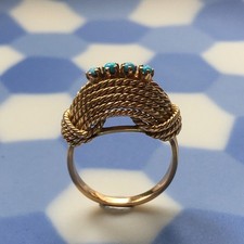 Vintage retro 18K woven Gold Turquoise Dome Ring