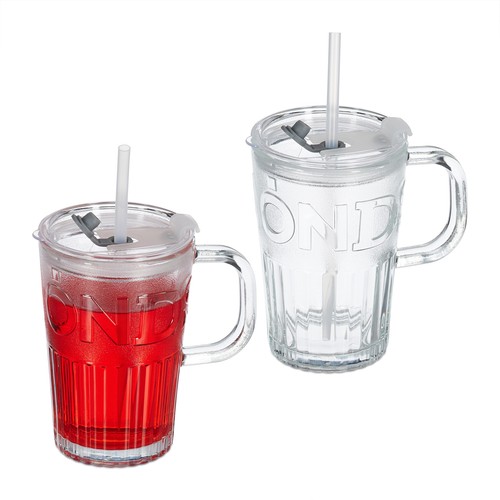 Jarre avec paille verre - , à