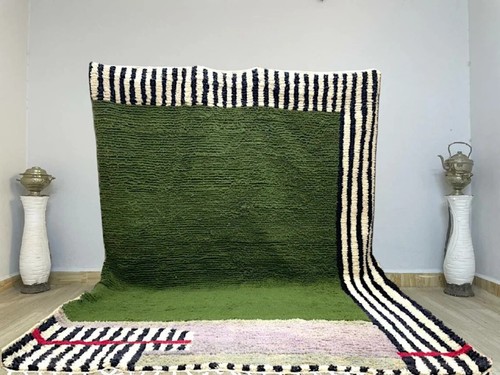 Tapis marocain vert fait - , main