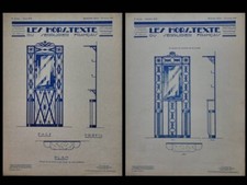 PROJETS DE MEUBLE VESTIAIRE ART DECO - 2 PLANCHES  1931 - PAUL DELBAUFFE