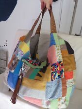 Grand sac cabas coton patchwork coton doubles anses cuir ERWIN