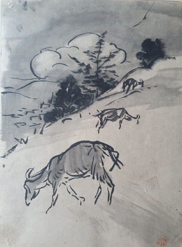Dessin lavis encre signé - dessin, d'encre