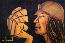 Ivan Guayasamin, Guaquero, Acrylique Sur Toile, Signé L.L.