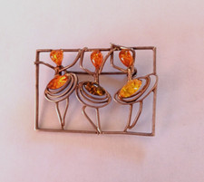 Broche argent 925  et ambre  vintage