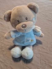 DOUDOU Peluche OURS TEX BABY CARREFOUR Gris Beige BLEU TORTUE