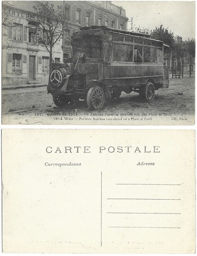 Cpa burnt bus paris - burnt, war