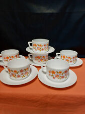 lot 6 tasses et sous tasses arcopal motif fleurs orange vintage