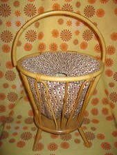 Vintage 60s 70s Ancienne TRAVAILLEUSE A COUTURE en ROTIN OSIER et TISSU Déco