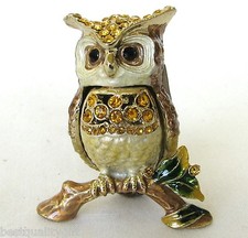 Or Orange Oiseau Chouette + Cristal Gemmes Bijoux,Boîte à Bijoux + Container-New