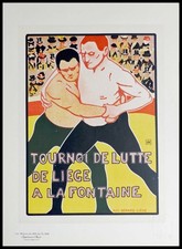 Armand RASSENFOSSE : Tournoi de lutte Liège, lithographie originale signée 1900