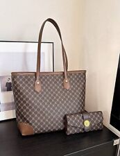 2X Sac Marron Simili Cuir Fourre Tout + Pochette - Ensemble 2 Pièces