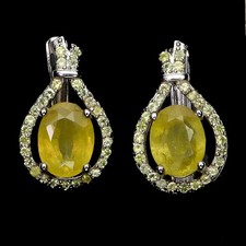 925 Argent Sterling Boucles D'Oreilles Ovale Jaune Saphir 8x6mm Saphir Gemme