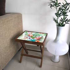 Table D'Extérieur Pliante En Bois Avec Flamants Floraux Pour Décor De Mobilier