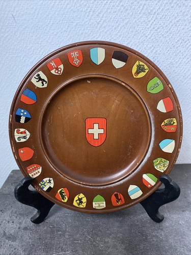 Ancienne assiette bois blason - ancienne,