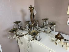 Lustre Ancien en Bronze avec Pampilles Plafonnier 6 Bras Art déco