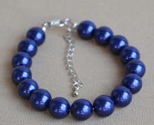 Marine Perle Bleu Couches Mariage Bracelet Longueur: 7 " En 14K or Blanc Sur