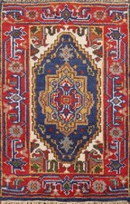Bleu/Rouge Indien Accent Tapis 2x3 Noués à la Main Laine Motif Géométrique pour
