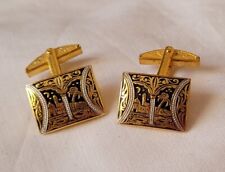 ANCIENS BIJOUX DE CHEMISE BOUTONS MANCHETTE OR DE TOLEDE DECOR ORIENT # U150