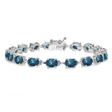 Argent Sterling Topaze Bleu Londres 7x5mm Ovale Classique Tennis Bracelet