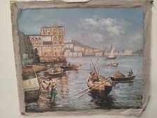 Tableau Paysage Marin Pêcheurs Peint À La Main Huile Sur Toile 50x60 Cm