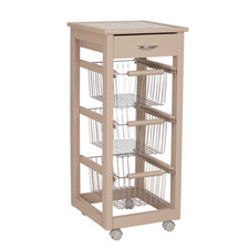 Desserte de cuisine SLIM en bois de hêtre avec 3 paniers et 1 tiroir Taupe.