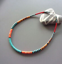 Collier amérindien pour homme ou femme en turquoises corail jaspe argent Surfeur