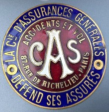 PLAQUE ÉMAILLÉE CAS ACCIDENTS ET VOL 87 RUE DE RICHELIEU PARIS CIE ASSURANCE