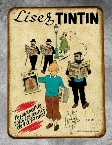 Plaque métal vintage tintin - plaque,