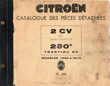 Catalogue des pièces détachées Citroën 2CV et camionnette 250k traction avant