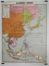 Extrême Orient Circa 1950 Affiche Originale Carte Asie