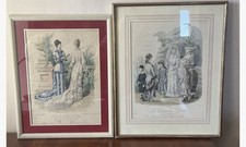 2 gravures de mode anciennes couleur XIXe sous cadre verre par vandevoorde paris