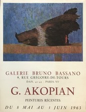 AKOPIAN AFFICHE LITHO EXPO 1963  GALERIE BASSANO  PARIS  FRENCH POSTER