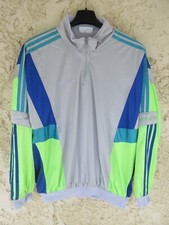 Sweat ADIDAS col zip TREFOIL vintage 90's shirt gris métal jaune fluo 168 S