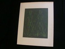 Tableau couple homo par J.B. Mosin-Couture pastel vert monochrome années 30-50